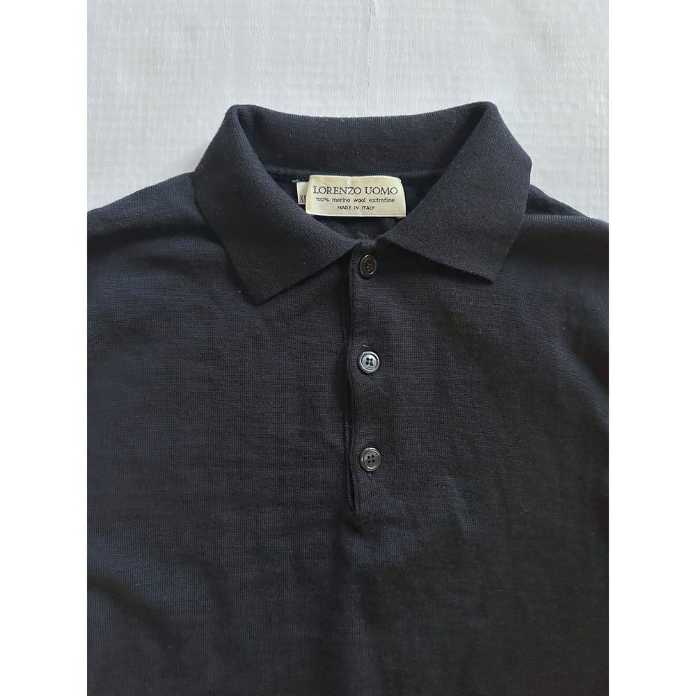 Lorenzo Uomo Mens XL Navy Blue 100% Merino Wool Button Mock Neck Sweater Italy - Picture 2 of 6